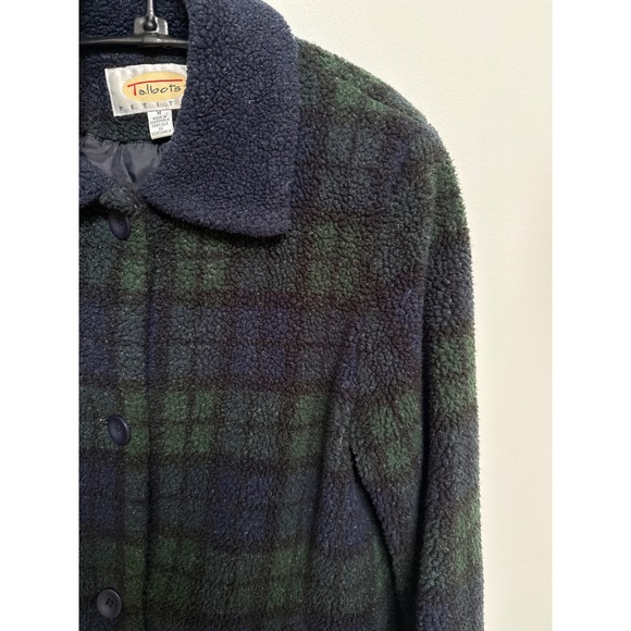Talbots Jackets & Blazers - Talbots Navy Blue Hunter Green Checked Fuzzy Shacket‎ Coat Women's Petite Medium